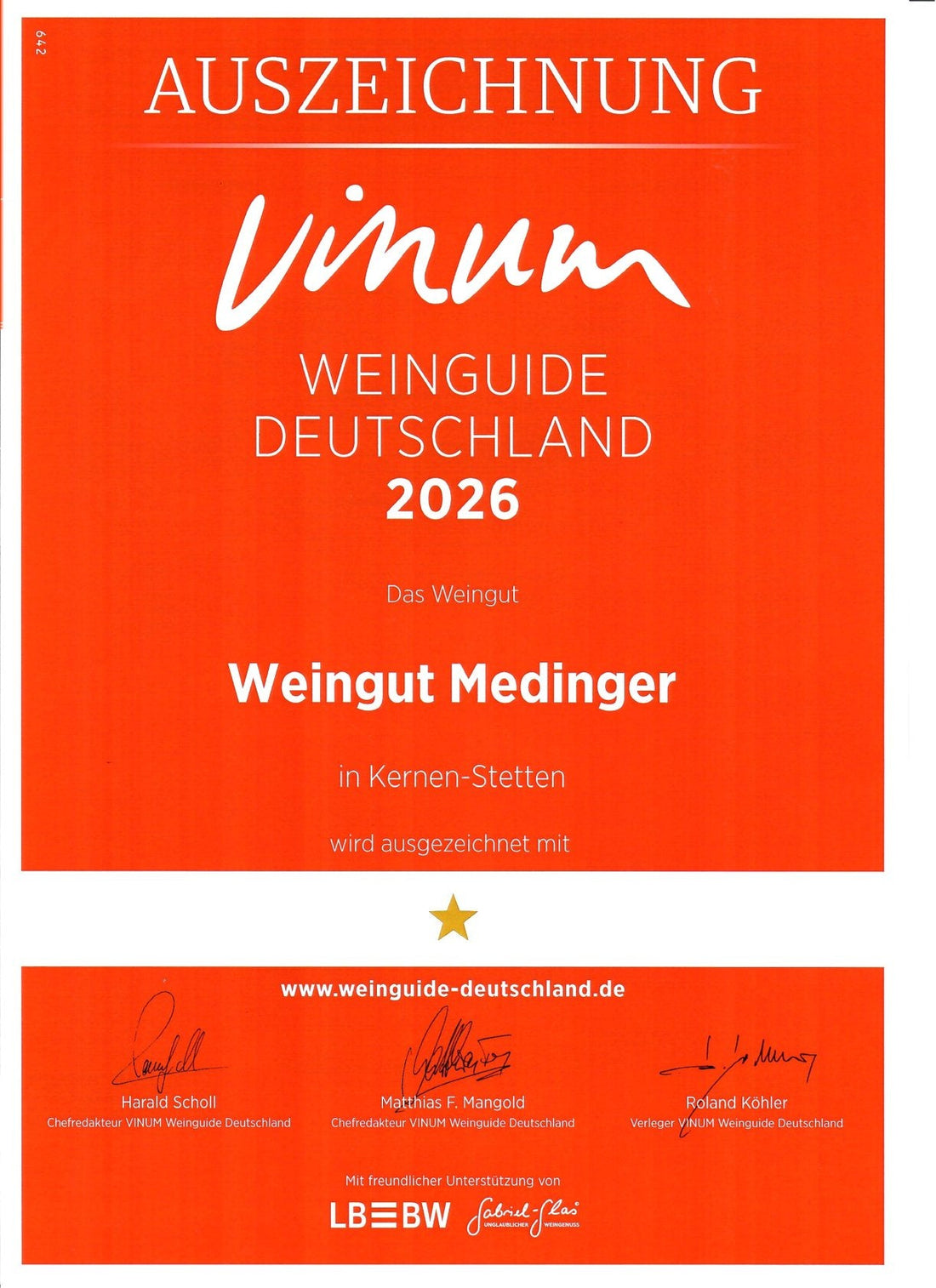 Vinum Weinguide 2026 Auszeichnung